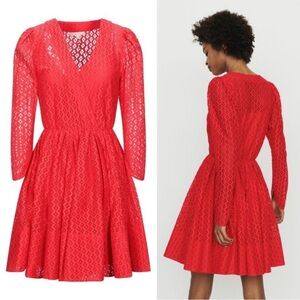 MAJE Red Lace Long Sleeve Mini Dress
